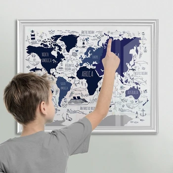 Laivybos Pasaulio Žemėlapyje Plakatas Berniukų Kambario Dekoro Tamsiai Mėlyna Darželio Pasaulio Žemėlapyje Drobės Tapybos Sienos Meno Spaudinius Jūrmylių Dekoras