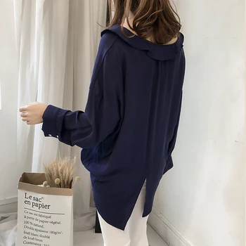 Naujas 2019 plius dydis šikšnosparnių rankovėmis marškinėliai moterims ilgas rankovėmis moterims topai ir šifono palaidinė kietas moteriškas drabužių 4XL blusa 1023 40