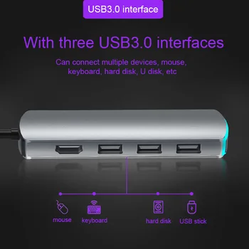 Basix USB C HUB su Multi USB 3.0 HUB HDMI-compatible3.5mm Adapteris Dock for MacBookPro Huawei Mate30 USB-C3.1 Splitter C Tipo STEBULĖS