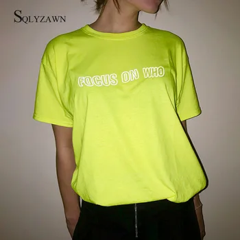 Harajuku Fluorescencinė Žalia trumpomis Rankovėmis Vasarą Juokinga Marškinėlius Atspindintis Laiško Spausdinimo Viršūnes Tees Naktį Prarasti Moterų 2020 Naujas Stilius