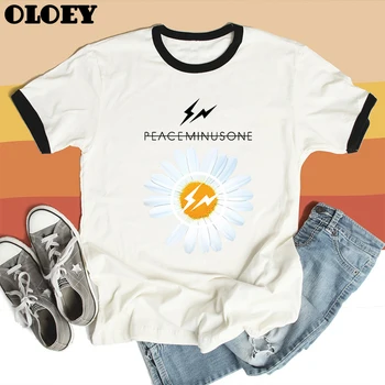 2020 metų Vasaros Moterų G-DRAGON Daisy Spausdinti marškinėliai Topai PEACEMINUSONE Logotipas marškinėliai Mados Hip-Hop Streetwear 