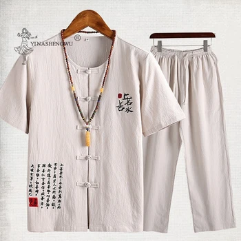 Japonų Kimono Stiliaus Viršūnes trumparankoviai marškinėliai Kelnės Dviejų dalių Vyrų Kelnės, Kostiumai Vyrų Japonija Harajuku Yukata Cardigan Kostiumas