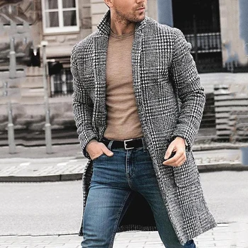 2019 Mados Vyrų Žiemą Šiltas Ilgas Stiliaus Paltas Vyrų Nauja Juoda Balta Skara Vilnos Kailis Outwear Plius Dydis