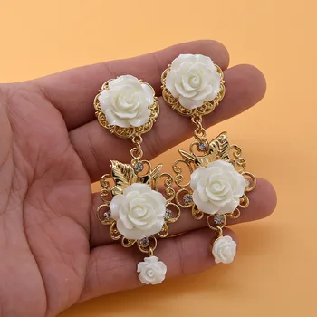Baroko vintage rose lašas auskarai mados aukso balta gėlė tabaluoti auskarai 1pair teismas stiliaus šalis, matyti, dizainas