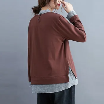 Moterų Rudenį Long Sleeve T-shirts Naujų 2020 m. Paprastas Stilius Derliaus Stovėti Apykaklės Kratinys Prarasti Moterų vatos Pagaliukai Tees S2188
