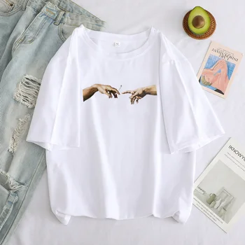 Moterų marškinėliai Drabužių Mikelandželas Spausdinti Moterys T Shirts Juokinga Estetinės Pusės Grafinis T-shirt Negabaritinių Marškinėlius Atsitiktinis Viršūnes Tees