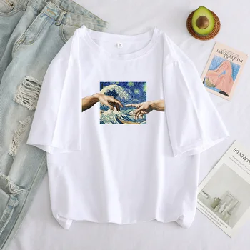 Moterų marškinėliai Drabužių Mikelandželas Spausdinti Moterys T Shirts Juokinga Estetinės Pusės Grafinis T-shirt Negabaritinių Marškinėlius Atsitiktinis Viršūnes Tees