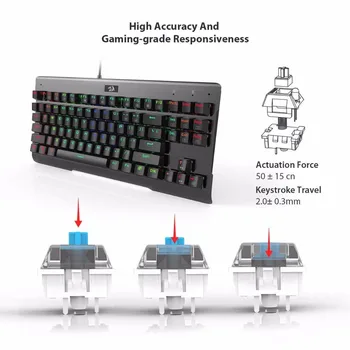 Redragon K561 TKL Mechaninė Klaviatūra RGB LED Apšvietimu Metalo Plokštė Clicky Žaidimų Klaviatūra, Mėlyna Jungikliai 87 Klavišus