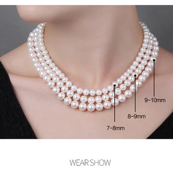 Nekilnojamojo apvalių gėlavandenių perlų vėrinį moterims,balta nuotakos natūralių perlų karoliai žmona jubiliejų dovana