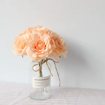 25cm Rose Šampano Šilko Rožė Dirbtinių Gėlių Puokštė Netikrą Gėlės Namuose Vestuvių patalpų Apdaila