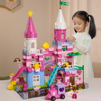 Naujų Mergaičių Pink City House Princesė Pilis Blokai Didelis Sodas Plytų Rinkiniai Draugais Suderinama Duploed Dalys, Žaislai Vaikams