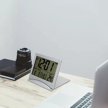 HOOMIN Namų Dekoro Stalo Laikrodis Nešiojamieji Elektroniniai Laikrodžiai, Sulankstomas LCD Skaitmeninis Laikrodis Laikas, Data, Temperatūra, Laikmatis