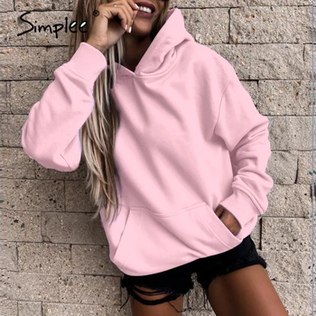Simplee Rožinė Hoodie moterų Palaidinukė ilgomis rankovėmis atsitiktinis Kpop drabužius, Moterų hoodie rudens žiemos (Puloveris) Mados palaidinukė Nauja
