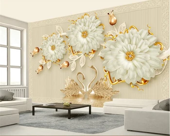 Beibehang aukštos kokybės 3d tapetai, freskos stereo prabangūs papuošalai, gėlės swan romantiškas TELEVIZIJOS fono sienos tapetai tėtis peint