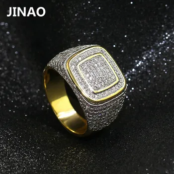 JINAO Hip-Hop Visus Lediniame Iš Bling Mikro Nutiesti Kubinių Zirconia Akmenų Žiedas Auksu Vario Aukštos Kokybės Papuošalai Vyrams Dovana