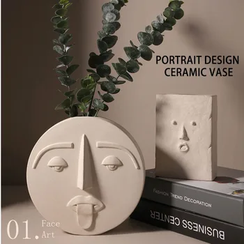Šiaurės Stiliaus Modernus Veido Kaukė Keramikos Vaza Namų Puošybai Gėlių Vazos Galvos Matinis Lentelė Gėlių Vaza, Vestuvių Dekoravimas Prop