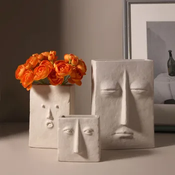Šiaurės Stiliaus Modernus Veido Kaukė Keramikos Vaza Namų Puošybai Gėlių Vazos Galvos Matinis Lentelė Gėlių Vaza, Vestuvių Dekoravimas Prop