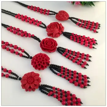 Naujas korėjos versija raudona Raudona Bohemijos nacionalinės stiliaus megztinis grandinės ilgio rožių gėlių saulėgrąžų širdies formos karoliai lada
