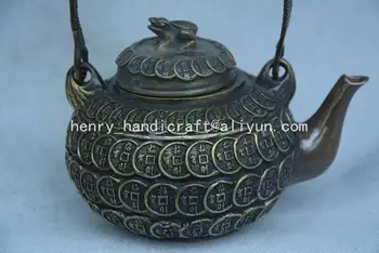 Antikvariniai QingDransty žalvario varlė ir pinigų arbatinukas,Apdaila,Surinkimo ir Puošmena,Nemokamas pristatymas