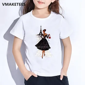 Vaikų Vasaros O-Kaklo Boys & Girls Marškinėlius Vaikų Derliaus Vogue Paris Black Print T-shirt Mados Atsitiktinis vaikiški Drabužiai