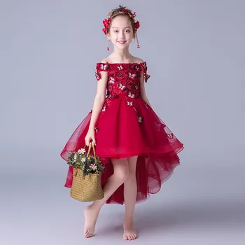 Nauja Raudona Princesė Kamuolys Chalatai Vestuvės Tutu Suknelė Mergaitėms Šalis, Gėlių mergaičių Suknelės Shoulderless Vaikų Vakarą Prom Frocks