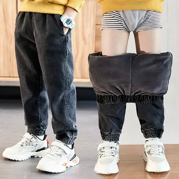 Vaikų drabužiai boys plus-žemyn kelnes rudens/žiemos 2020 naujas modelis, vaikų džinsinio audinio imitacija plus-storo aksomo kelnės banga