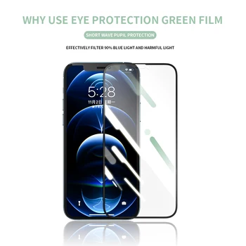 Wsken 0,3 mm Apsaugos Grūdintas Stiklas iPhone 12 Pro Max Screen Protector, mini Visišką 11 Xs X Xr Stabdžių Green Ray Filmas