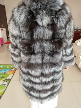 Silver Fox Fur Coat 90 Ilgis ir Apykaklės Naujas Prekės ženklas Madingi Moterų Silver Fox Fur Coat