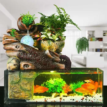 Akvariumo žuvų bakas dirbtinio kraštovaizdžio rockery vandens fontanas su rutuliniais papuošalai kambarį darbalaukio pasisekė, namų apdailos juosta