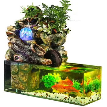 Akvariumo žuvų bakas dirbtinio kraštovaizdžio rockery vandens fontanas su rutuliniais papuošalai kambarį darbalaukio pasisekė, namų apdailos juosta