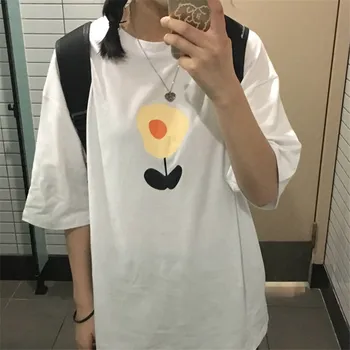 Kawaii Moterų Dovanų Marškinėlius Prarasti Korėjos Ponios Balta Mados Moterų Streetwear Japonų Studentai Merginos Atsitiktinis Gėlių Spausdinti Viršūnės