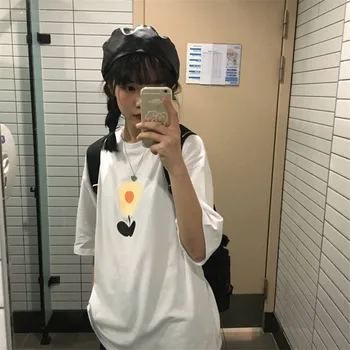 Kawaii Moterų Dovanų Marškinėlius Prarasti Korėjos Ponios Balta Mados Moterų Streetwear Japonų Studentai Merginos Atsitiktinis Gėlių Spausdinti Viršūnės