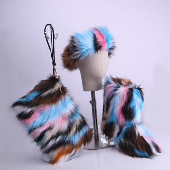 ZDFURS*2020 m. Moteris Fox Fur Sniego Batai Maišo Lankelis Nustatyti Furry Kulkšnies Įkrovos Pūkuotas Pliušinis Boot Žieminiai Šilti Batai Butas Fur Botas Mujer