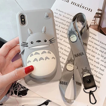 Totoro Katė Apyrankė Piniginės Atveju iPhone, 11 Pro X XR XS Max 8 Pluse 7 6 Cute Kačių Šveitimas Matinis Telefono dėklas Monetos Rankinėje Galinį Dangtelį