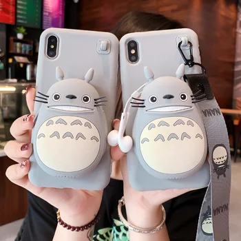 Totoro Katė Apyrankė Piniginės Atveju iPhone, 11 Pro X XR XS Max 8 Pluse 7 6 Cute Kačių Šveitimas Matinis Telefono dėklas Monetos Rankinėje Galinį Dangtelį