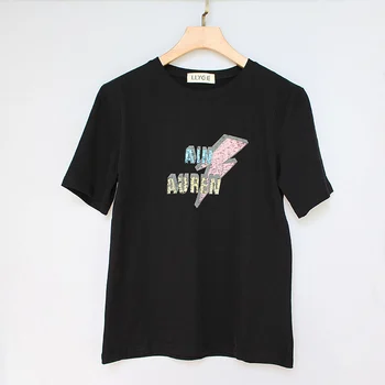 LLYGE Laiškas Spausdinti Marškinėliai Moterims Medvilnės O-Kaklo trumpomis Rankovėmis Paprasta T-Shirt Moterų 2020 Naujas Vasaros Atsitiktinis Ponios Tee Viršūnės