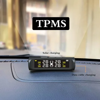 Automobilio saulės TPMS padangų slėgio monitorius wireless padangų slėgio stebėjimo, signalizacijos arba balso sistema LCD spalvotas ekranas, Dvi įrengimas