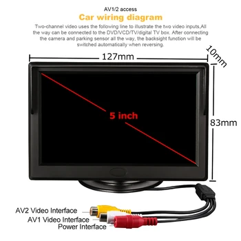 5 Colių Ekranas HD Automobilinis Atbulinės eigos LCD Skaitmeninis TFT Ekraną, 2 Video Įėjimas Galinio vaizdo Ekranas Stovėjimo Stebėti, Atsarginę Kamerą