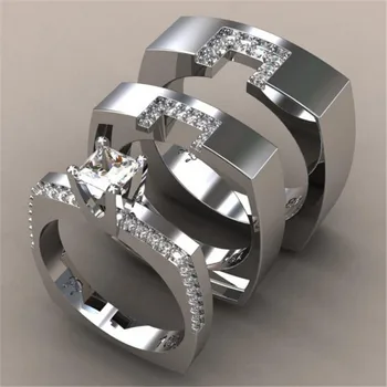 Prekės Moterų Kristalų Vestuvinį Žiedą Nustatyti Prabangus Sidabro Spalvos Vestuvinis Žiedas Derliaus Nuotakos Vestuvių Žiedai Moterims