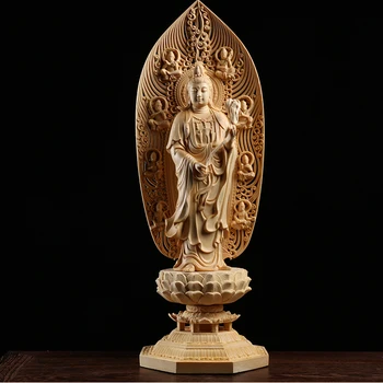 42cm 3PCS Vakarų Trijų Buda Kipariso Medžio Statula Feng Shui Buda Salė Garbino Amitabha Guanyin Bodhisatvos Namų Dekoro