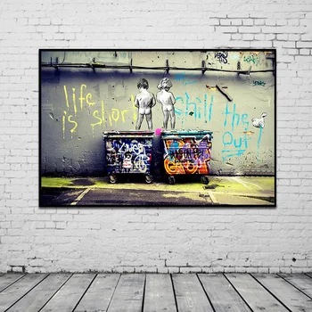 Banksy Grafiti Menas Abstraktus, Drobė, Tapyba, Plakatas Spausdinimo Gyvenimas Yra Trumpas Chill Antis Iš Sienos nuotrauka Namų Dekoro Kambarį