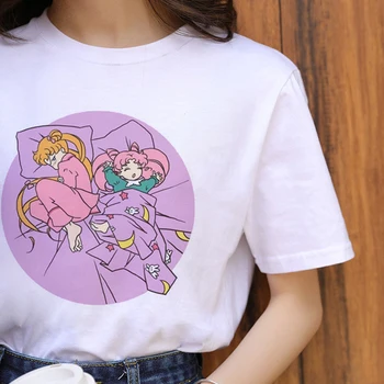 Sailor Moon Kawaii Harajuku Marškinėliai Moterims Ullzang Juokingas Anime Katė T-shirt 90s korėjos Stiliaus Marškinėlius Mados Grafinis Viršuje Tee Moteris