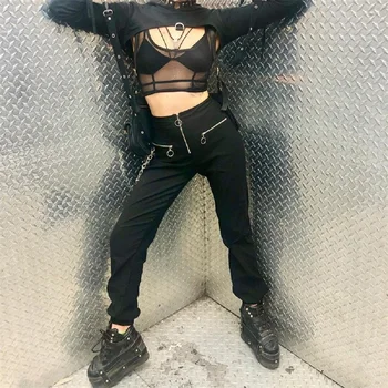Gotikos Harajuku Užtrauktukas Moterų Kelnes Juodos Ziajać Cool Mados Hip-Hop Ilgos Kelnės Atsitiktinis Haremo Kelnes Ilgas Kelnes Streetwear