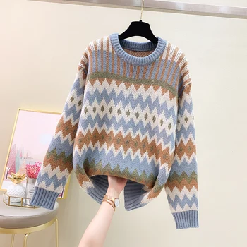 [ARQ] Pavasarį ir Rudenį 2021 naujosios bangos juostele sutirštės išorinis dėvėti šiltas megztinis laisvas megztinis universalus, mezgimo