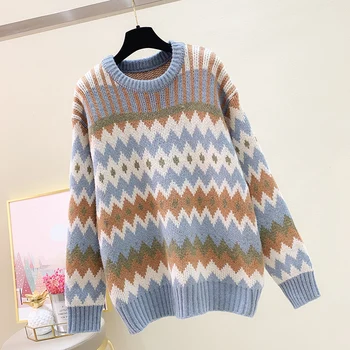 [ARQ] Pavasarį ir Rudenį 2021 naujosios bangos juostele sutirštės išorinis dėvėti šiltas megztinis laisvas megztinis universalus, mezgimo