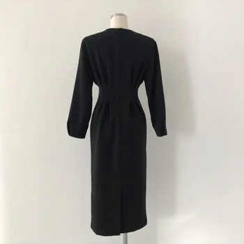 HziriP Kietas Minimalistinio Maxi Suknelė moterų 2020 m. Naujų Rudens Dress Mados Elegantiškas OLIS V-kaklo, ilgomis Rankovėmis Suknelės Moterų Vestidos