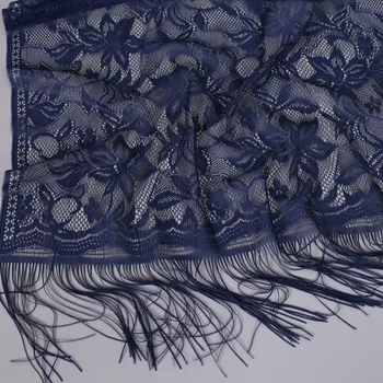 Moterų Mados Tamsiai Mėlyna Nėrinių Gėlių Kutas Skara Skara Paprasto vientisos Spalvos Lazerio Cut Grandinės Šalikai Echarpe Foulard Femme 170*65Cm