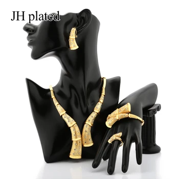 JHplated Afrikos Etiopija Mados naujų aukso spalvos papuošalai moterims Vestuvių dovanų rinkinys Vėrinys Auskarus, Žiedą, apyrankę rinkiniai