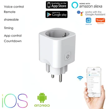 Tuya Wifi ES Smart Plug (10A Lizdą Adapteris, Nuotolinio Valdymo Balsu Laiko Funkcija Dirbti Alexa, Google 