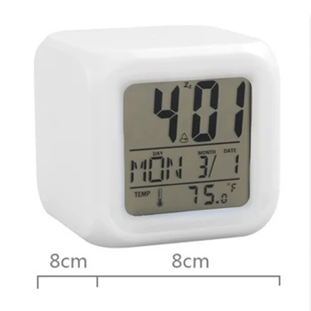 Daugiafunkcis 7 Spalvų Kaita, LED Skaitmeninis Laikrodis-Žadintuvas Su Data Signalas Termometras Darbalaukio Lentelė Kubo Žadintuvas Naktį Švytinčiomis